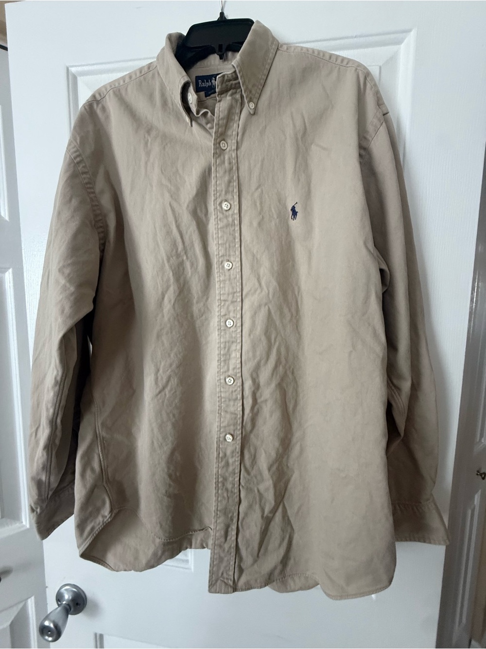 Ralph Lauren Beige Button-Down Shirt Jacket with Navy Pony